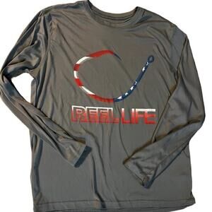 REEL LIFE, gray fishing top, long sleeve, crew neck, polyester Men's size L
